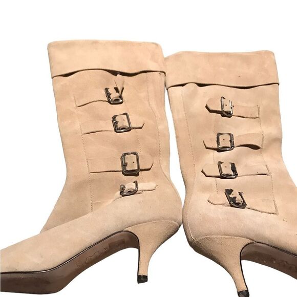 Pello Moda tan velvet heeled zip up vintage boots excellent condition - Picture 1 of 4